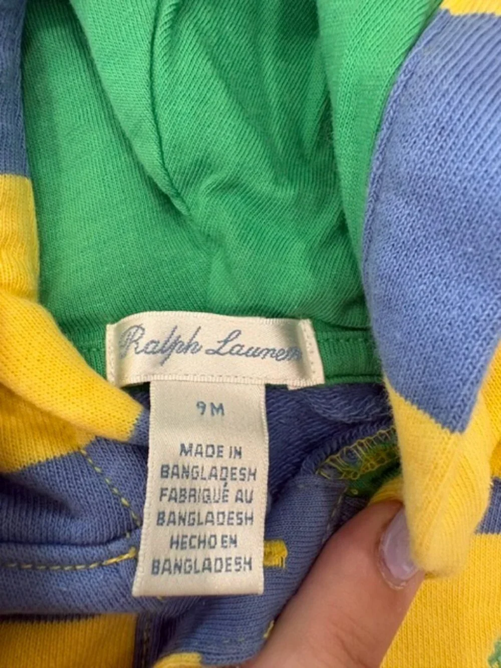 Ralph Lauren Blue and Yellow Striped Hoodie and Shorts, Size 9 Months
